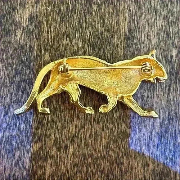 Gold Tone Brooch Set of 3 Teddy Bear, Jaguar and Citrine Bow - Picture 8 of 11